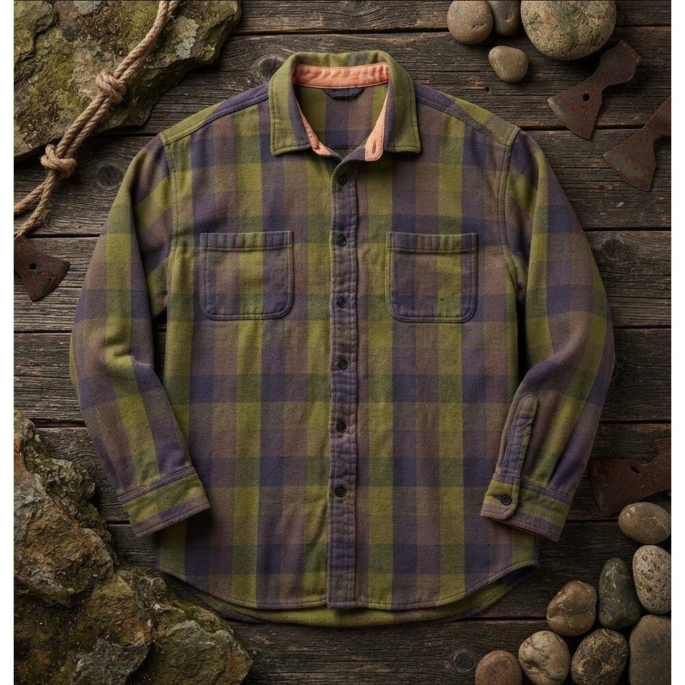 St Johns Bay Mens XL Heavyweight Cotton Flannel Button Down Shirt Plaid Purple